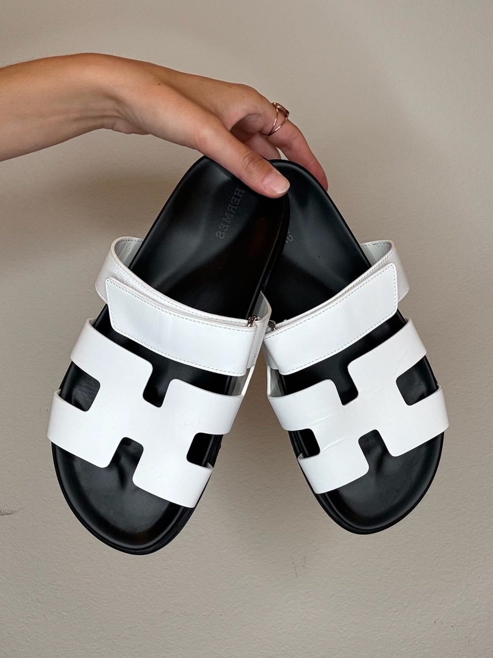 Hermes Chypre White and Black Sandals